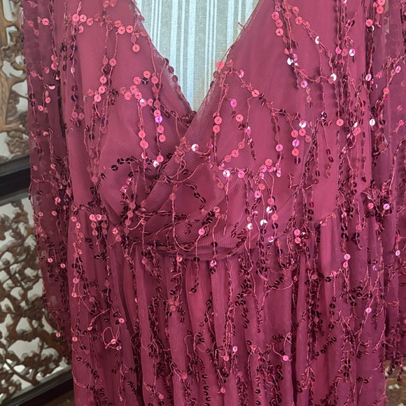 Glamorous Burgundy Sequin Evening Gown - Picture 2 of 9